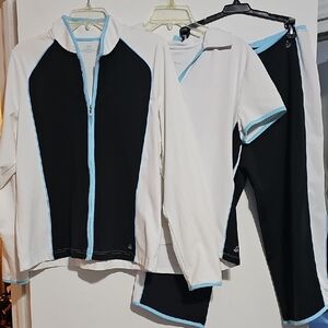 Izod 3pc White Polo Shirt Light Blue Accent Large Jacket Large Pants Medium Golf